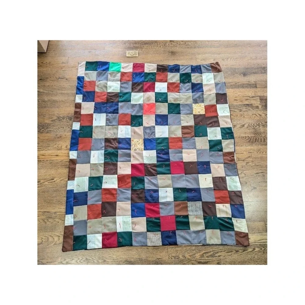 Vintage Handmade Patchwork 68x55 Tied Quilt Rustic Country Fall Cabin Country